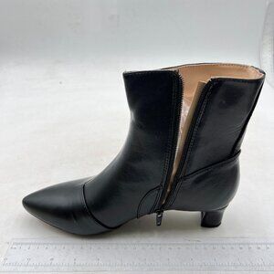 Women Chunky Block Low Heel Close Pointed Toe Ankle Boots Short Bootie Balck